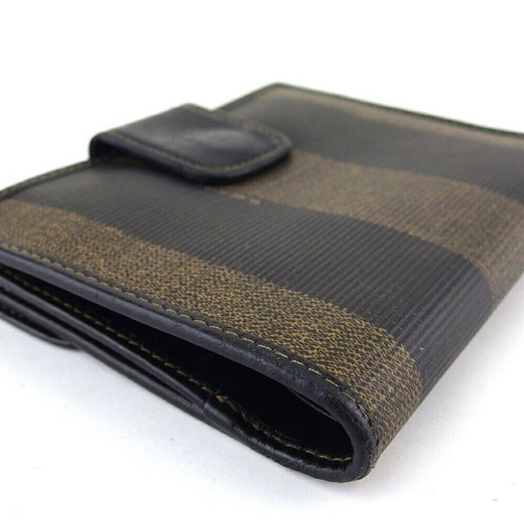 FENDI W Hook Wallet Pecan Beige PVC x Leather Authentic USED - Picture 4 of 11